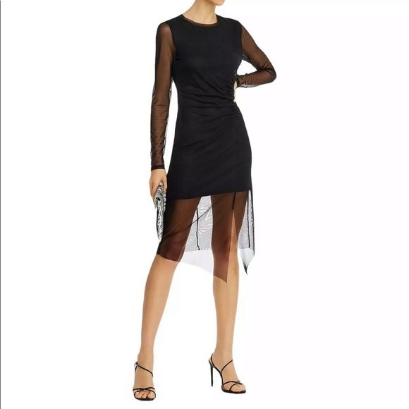 AQUA Dress Sexy Glam Illusion Ruched Knit & Sheer Mini NWT Sz XS - Picture 2 of 15